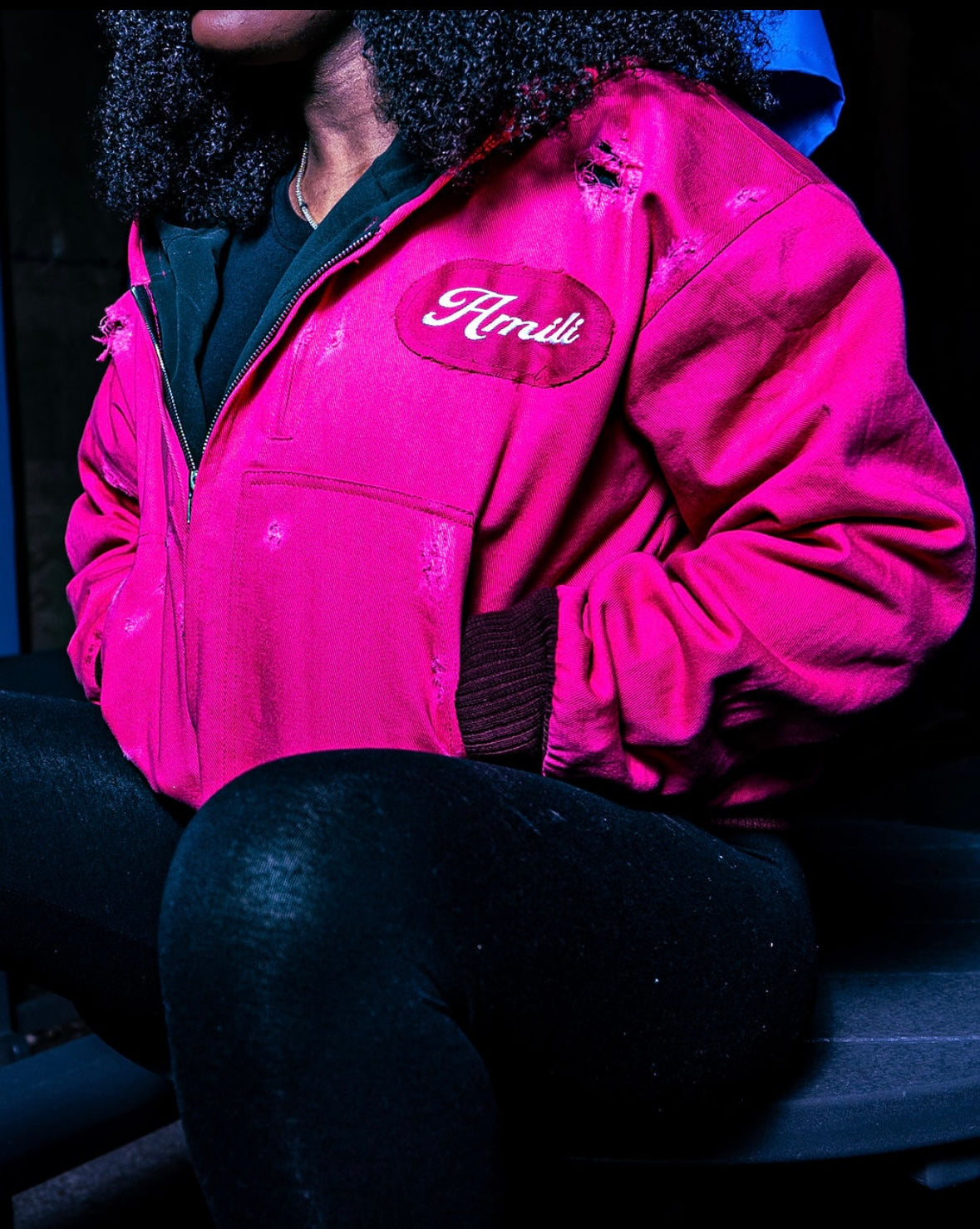 AMILI DISTRESSED JACKET PINK EDITION