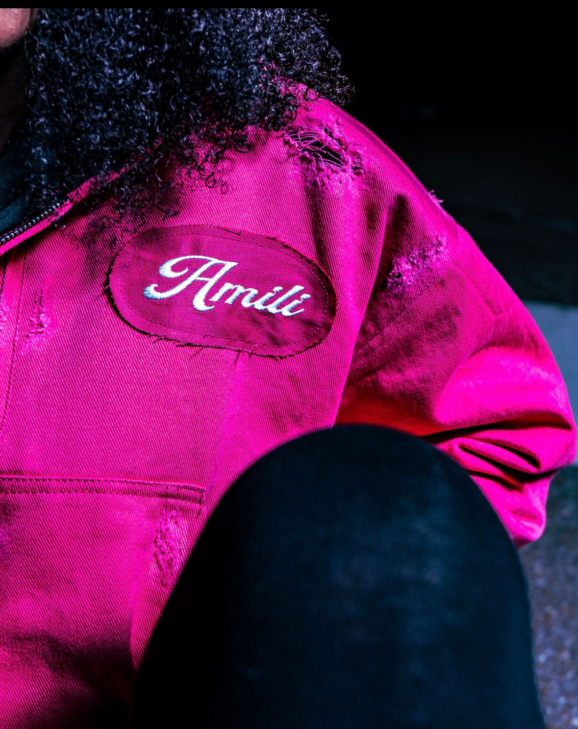 AMILI DISTRESSED JACKET PINK EDITION